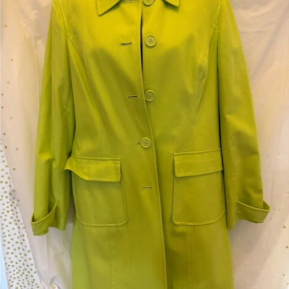 Evan Picone Green Trench Coat Classic Design - Picture 3 of 5